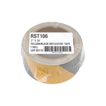 Top Tape And Label INCOM Safety Tape Reflective Striped Yellow/Black, 2"W x 30'L, 1 Roll RST106